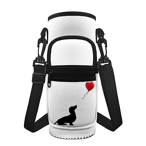 Coloranimal Niedlicher Dackel-Hund-Wasserflaschen-Halter mit verstellbarem Riemen und 2 Taschen, für Kinder, Jungen, Mädchen, Flaschentasche für Wandern, Sport von Coloranimal