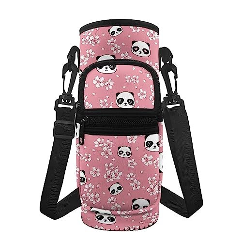 Coloranimal Niedlicher Panda-Wasserflaschen-Beutel mit Blume für Mädchen und Frauen, isolierte Kühltasche, Umhängetasche, Schultertasche für Schule/Wandern/Camping von Coloranimal