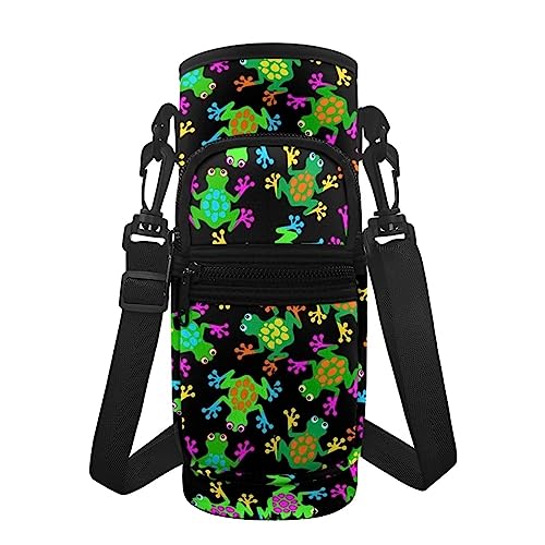 Coloranimal Niedlicher grüner Frosch Sport Wasserflasche Tragetasche mit Tasche, Junge Mädchen Wasserflaschenhalter Tasche für Spaziergänge, Wandern zurück in die Schule von Coloranimal