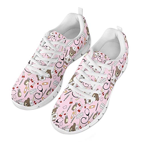 Coloranimal Pink Pediatrics Nurse Puzzle Laufen Jogging Turnschuhe für Frauen Mädchen Go Easy Walking Flats Lässige DailyShoes Air Mesh Leichte Tennisschuhe Größe EU37 von Coloranimal