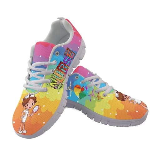 Coloranimal Regenbogen Krankenschwester Schuhe für Frauen,Bunte Walking Schuhe Straße Laufschuhe Air Mesh Atmungsaktive Sneaker 38EU von Coloranimal