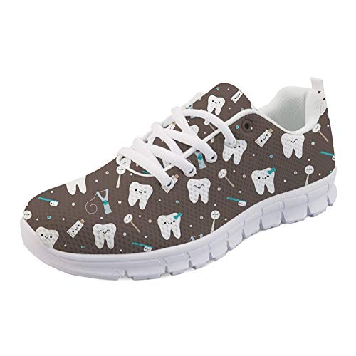 Coloranimal Road Running Sneakers für Frauen Mädchen Gut belüftete Wohnungen Brown Cartoon Zahnarzt Muster rutschfeste Go Easy Walking Wohnungen Casual DailyShoes Tennisschuhe EU Größe 40 von Coloranimal