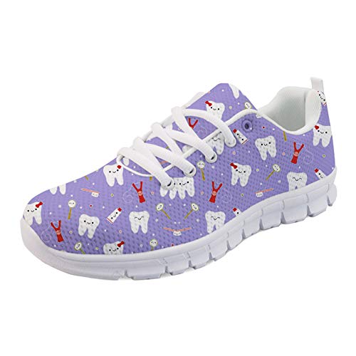 Coloranimal Road Running Turnschuhe für Frauen Mädchen Gut belüftete Wohnungen Lila Cartoon Zahnarzt Muster rutschfeste Go Easy Walking Wohnungen Casual DailyShoes Tennisschuhe EU Größe 39 von Coloranimal