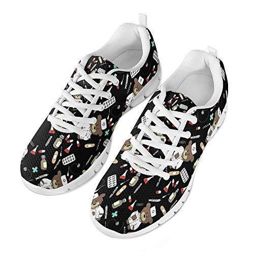 Coloranimal Road Walking Sneakers für Frauen Kawaii Cartoon Krankenschwester Bär Muster rutschfeste Go Easy Running Leichte Wohnungen EU Größe 38 von Coloranimal