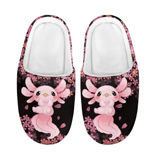 Coloranimal Rosa Axolot Mädchen Hausschuhe Sakura Blume Axolot Hausschuhe Memory Foam Slip auf Slipper Frauen Winter Haus Schuhe Erwachsener 37-38EU von Coloranimal