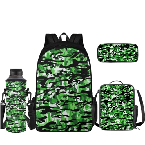 Coloranimal Rucksack-Set für Teenager, Jungen, Mädchen, Schultasche mit Kühltasche, warmer Lunchtasche, Federmäppchen, Wasserflaschenhülle, 4-in-1-Rucksack, Tagesrucksack, camouflage, Schulranzen-Set von Coloranimal