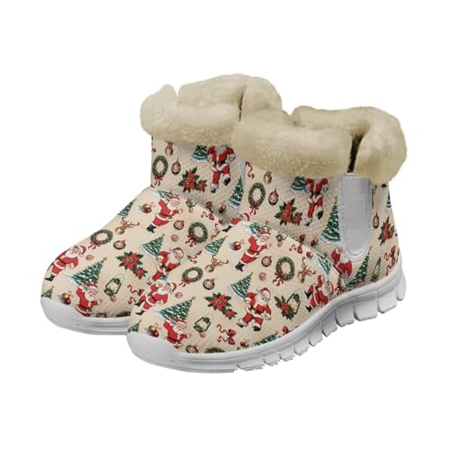 Coloranimal Schneestiefel für Damen, lässig, Winterstiefel mit weichem Plüsch, hält warm, Winterschuhe, modische Wanderstiefel, Happy Santa Claus Elk Tree, 41 EU von Coloranimal