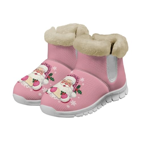 Coloranimal Schneestiefel für Damen, lässig, Winterstiefel mit weichem Plüsch, hält warm, Winterschuhe, modische Wanderstiefel, Rosa Weihnachtsmann, 38 EU von Coloranimal