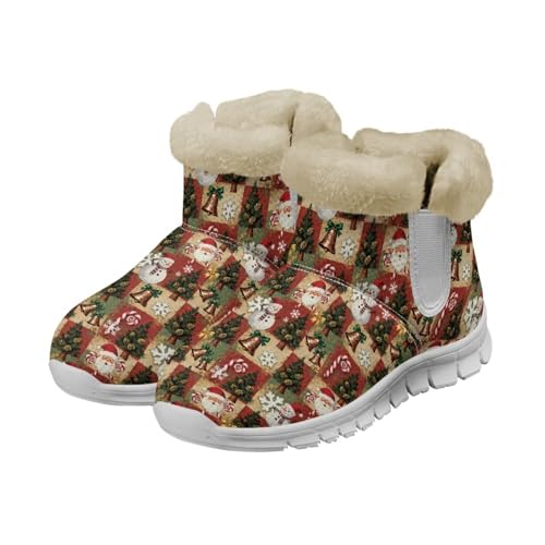 Coloranimal Schneestiefel für Damen, lässig, Winterstiefel mit weichem Plüsch, hält warm, Winterschuhe, modische Wanderstiefel, Weihnachtsmann, Weihnachtsbaum, Schneemänner, 36.5 EU von Coloranimal
