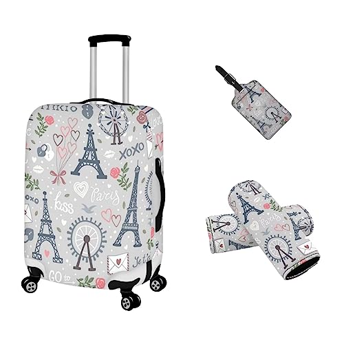 Coloranimal Schulbus Gepäckabdeckung für Trolley Zubehör Schutzhülle Koffer 18-32 Größe, Eiffel Handtuch Blume, L (25-28 inch cover), Gepäck-Set von Coloranimal