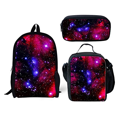 Coloranimal Schulrucksack-Set mit Fußball- und Fußballball auf Feuer und Wasser, Schulrucksack-Set für Teenager, Mädchen, Jungen, 3-teilig, Bunter Galaxie-Stern, Lässiger Tagesrucksack von Coloranimal