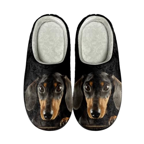 Coloranimal Schwarze Dachshund Hund Hausschuhe Männer Hausschuhe Kinder Haus Hausschuhe Unisex KleinkindJungen Mädchen Slip auf Plüsch Slipper Erwachsener 37-38EU von Coloranimal