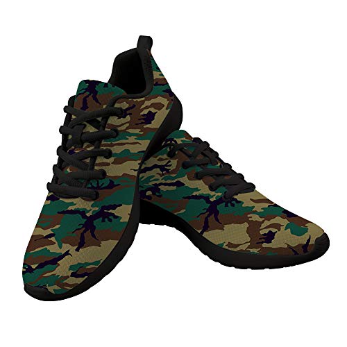 Coloranimal Schwarze Freizeit-Sneakers, Althletik-Sport-Laufschuhe, Damen, Mädchen, Geschenk, Sonnenblume, Blume, Go Easy Road Walking Flats Air Mesh Schuhe, - Camouflage Armee 01 - Größe: 38 EU von Coloranimal