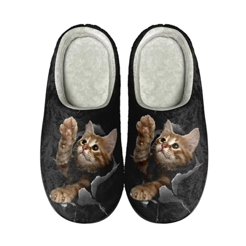 Coloranimal Schwarze Katze Slipper für Jungen Mädchen, Schwarze Männer Frauen Warme Plüsch Fluffy Schuhe Flache warme bequeme Hausschuhe Innenschuhe Kinder 30-31EU von Coloranimal