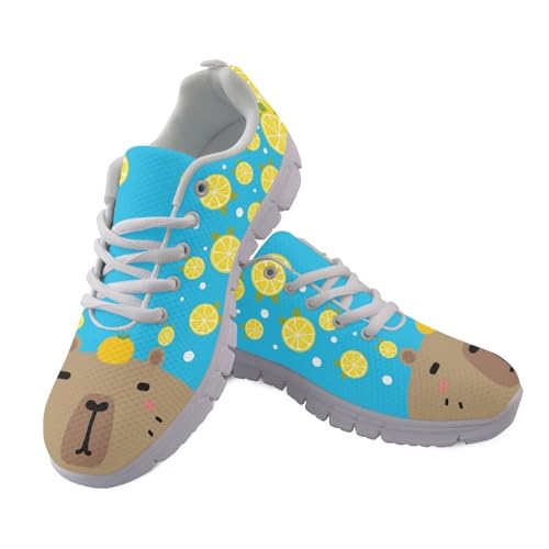 Coloranimal Sneakers für Damen, Schnürschuhe, Laufschuhe, Sportschuhe, Slipper, Tennis, Turnschuhe, modische Sneaker für Sport, Cute Lemon Capybara, 38 EU von Coloranimal