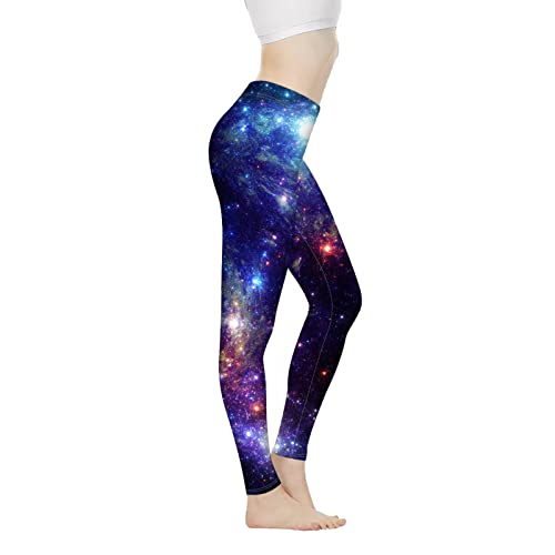 Coloranimal Sonnenblumen-Yogahose für Damen, dehnbar, hohe Taille, lustige Workout-Leggings, volle Länge (XS-3XL), Blaues Universum, XL von Coloranimal