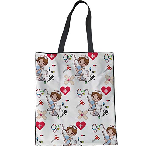 Coloranimal Süße Krankenschwester Canvas Handtasche Mode Casual Dailypack Shopper Schultertasche Große Kapazität Bürobedarf Schulter Büchertasche Leinen Tote Bag von Coloranimal