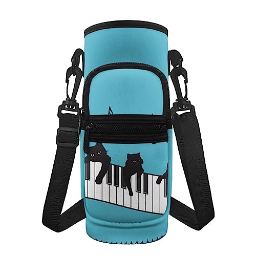 Coloranimal Süße schwarze Katze Wasserflasche Beutel Sonnenblume Flasche Sling Bag mit 2 Taschen Leicht und Wiederverwendbar Flaschenhalter Abdeckung für Jungen Mädchen von Coloranimal