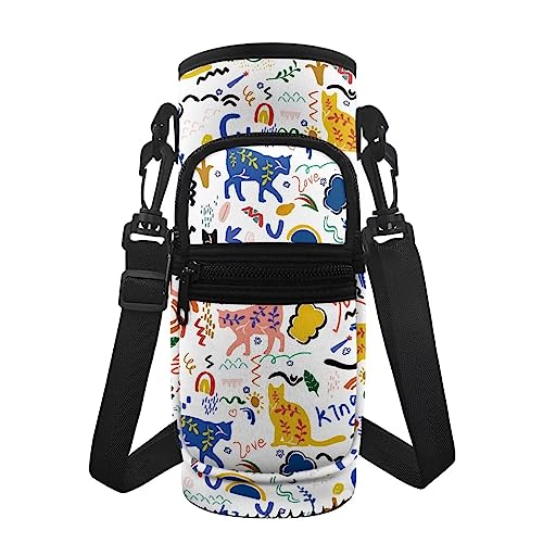 Coloranimal Thermo-Flaschenhalter-Tasche mit Cartoon-Katzenmuster,Isolierte Wasserflasche Tragetasche mit Tasche und verstellbarem Riemen,Studenten Flasche Sling Bag von Coloranimal