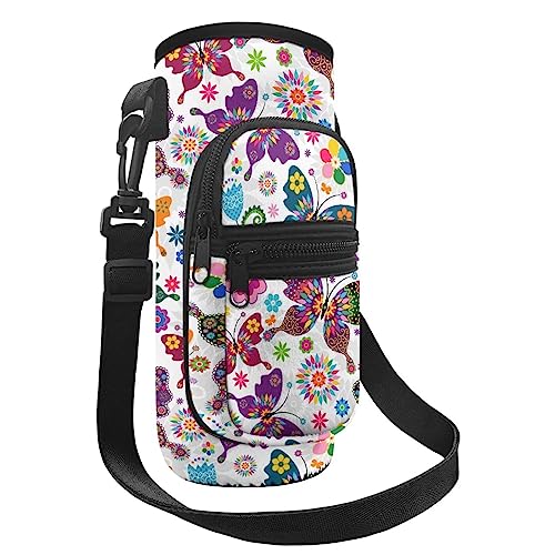 Coloranimal Tragetasche für Wasserflaschen, Schmetterling-Design, für Damen, Mädchen, verstellbarer Schulterriemen, 2 Taschen, Schultertasche für Wandern, Reisen, Camping von Coloranimal