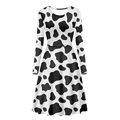 Coloranimal Winter Herbst Damen Kleid Langarm Midi Kleider Elastisch Ausgestellte Kleider, kuh, XXXXL von Coloranimal