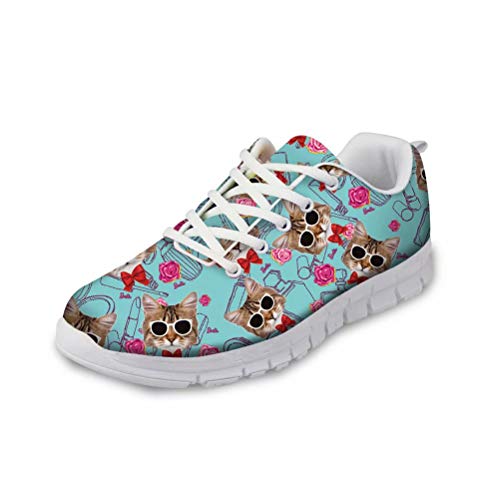 Coloranimal Womens Road Laufschuhe Gymnastik Sport Joggen Walking Flats für Dame Mädchen Kawaii Haustier Katze Muster Leichte Air Mesh Tennis Turnschuhe von Coloranimal