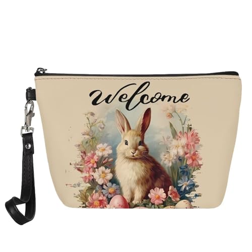 Coloranimal Zoo Animal Damen Reise-Kulturbeutelhalter, Kosmetik, Reißverschluss, Happy Easter Bunny Floral, 21.5cm(L)x14.5cm(H)x6.5cm(W) von Coloranimal