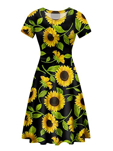Coloranimal gelbe Sonnenblumen-Kleid für Damen, langes, lässiges Kleid, Abendkleid, Partykleid, Maxikleid Gr. L, Sonnenblume 12 von Coloranimal