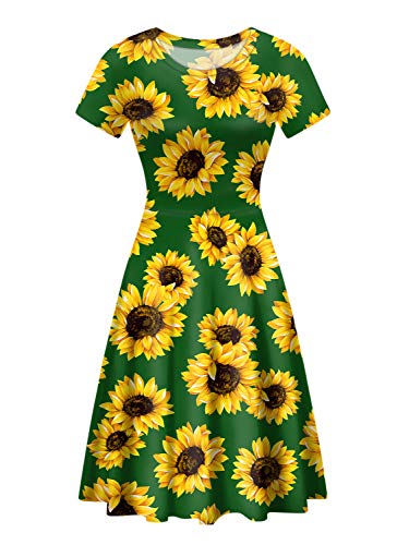 Coloranimal gelbe Sonnenblumen-Kleid für Damen, langes, lässiges Kleid, Abendkleid, Partykleid, Maxikleid Gr. X-Large, Sonnenblume 06 von Coloranimal