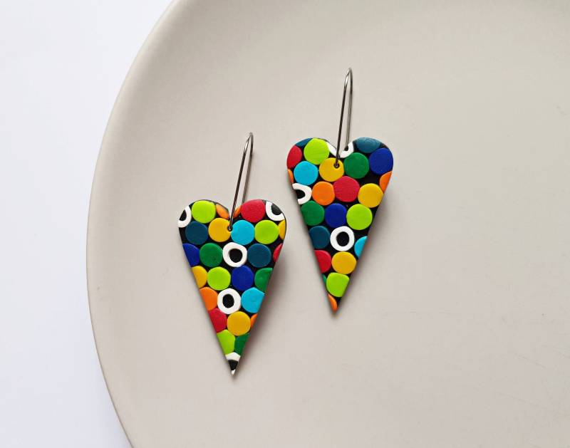 Bunte Herz Creolen Statement Schmuck Aus Polymer Clay Bunte Herz Creolen Statement Schmuck Aus Polymer Clay von ColoreriaStudio
