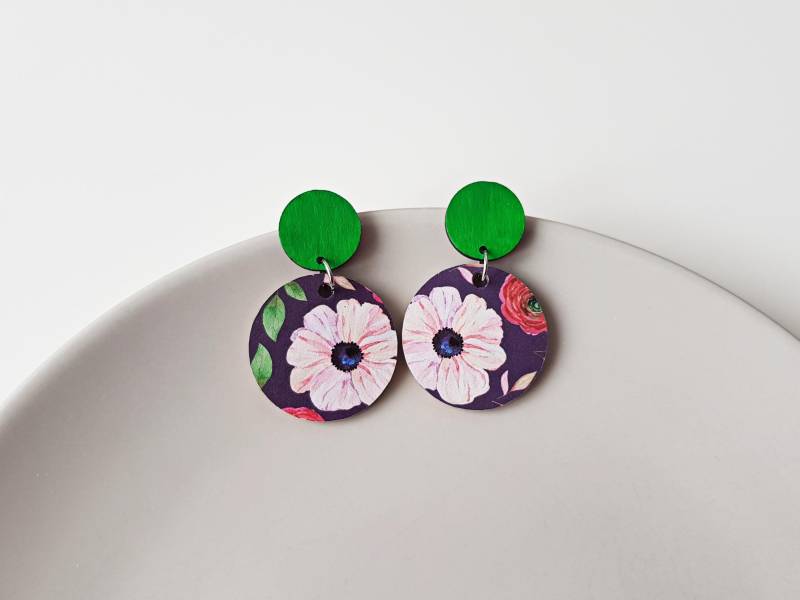 Handgemachte Rosa Blumen Ohrringe, Holz Und Papier Illustration Schmuck, Festival Accessoires, Mode, Streetwear, Einzigartige Geschenke Für Sie von ColoreriaStudio