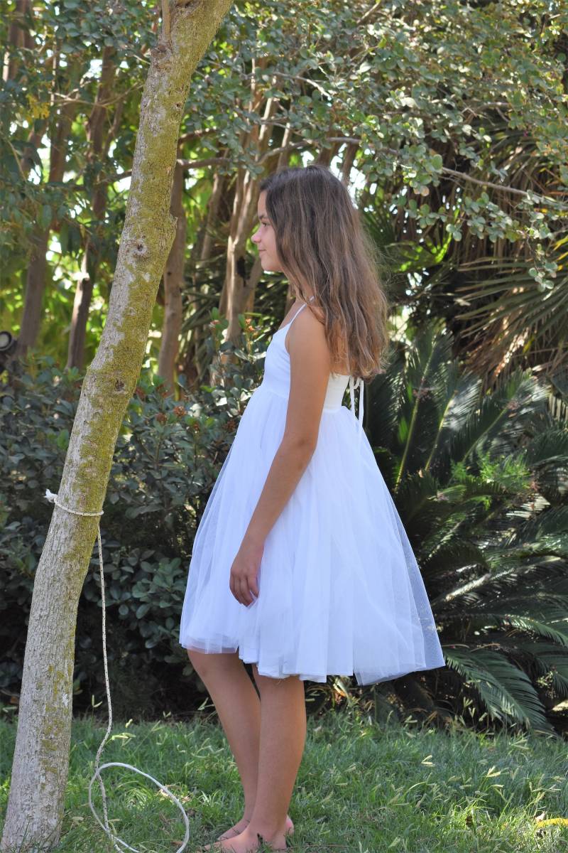 (Sommer Twirly Wirbeln Weißem Tüll Blumenkleid von ColoresForYou