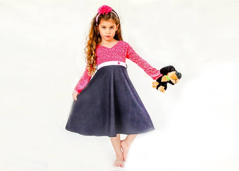 Mädchen Jeans Twirlend Kleid - Langarm Rosa Und Winter-Kleid Für von ColoresForYou