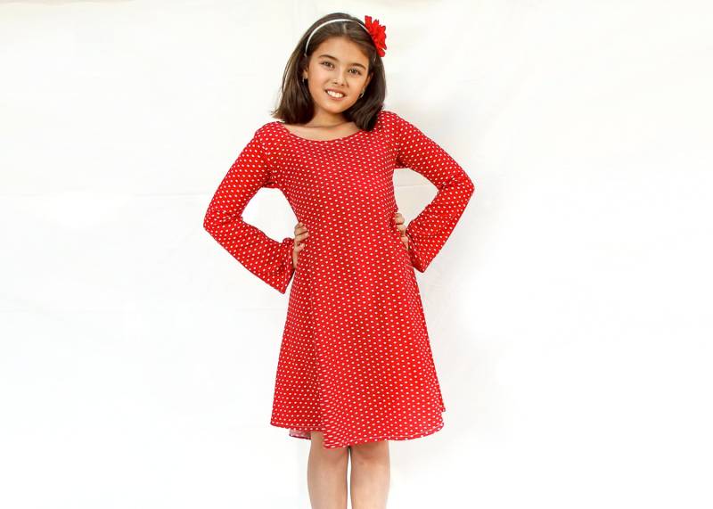 Mädchen Langarm Rotes Kleid - Rot Gepunkteten Twirlend Winter-Kleid Für von ColoresForYou