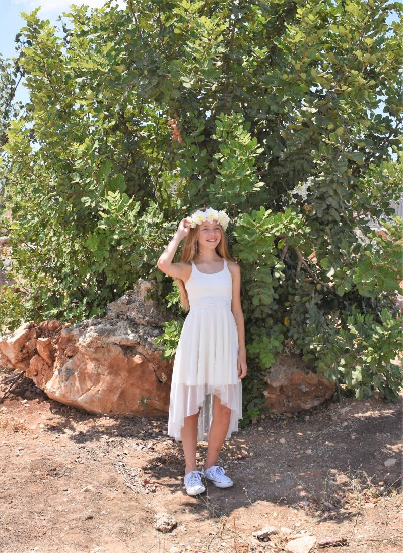 Tolles Spitzen- Und Tüllkleid - Offwhite Spitzenkleid Teenage Kleid Blumenmädchenkleid Brautjungfernkleid Tüll Spitze von ColoresForYou