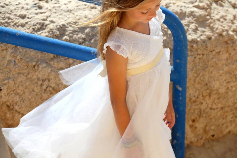 Tüll Und Spitze Kleid Für Mädchen - Sommer Twirly Wirbeln Elfenbein-Spitze Tüllkleid Creme Blumenmädchenkleid Ballerina von ColoresForYou