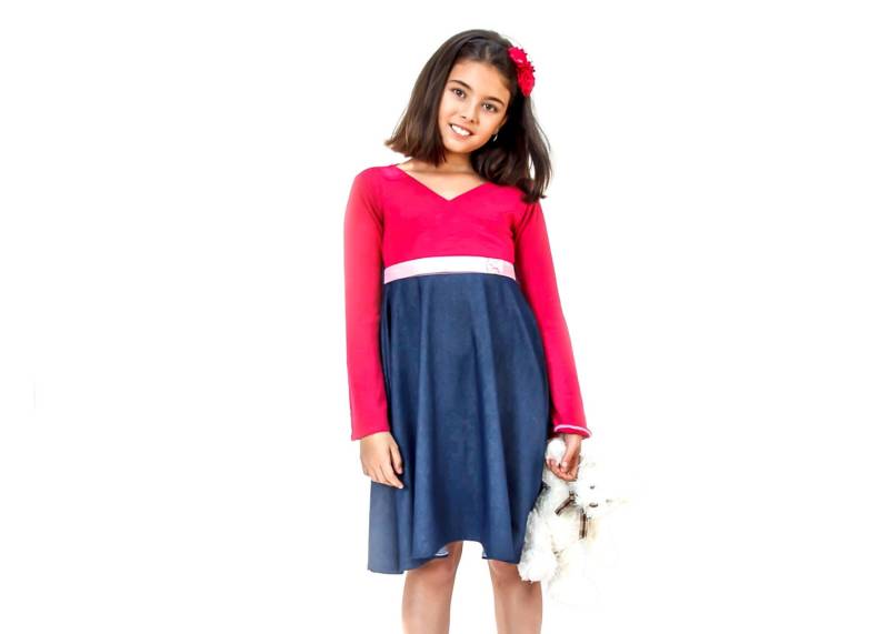 Winter-Kleid Für Mädchen - Kleid Jeans Twirlend Langarm Rosa Und Kleid von ColoresForYou