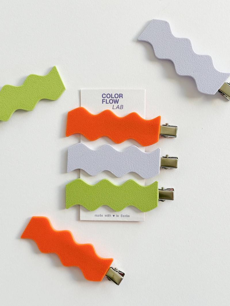 Colorblocking Wellen-Haarspangen 3D-Gedrucktes 3-Er Set Süße Accessoires Für Moderne Hairstyles | Leicht & Langlebig von ColorflowLab
