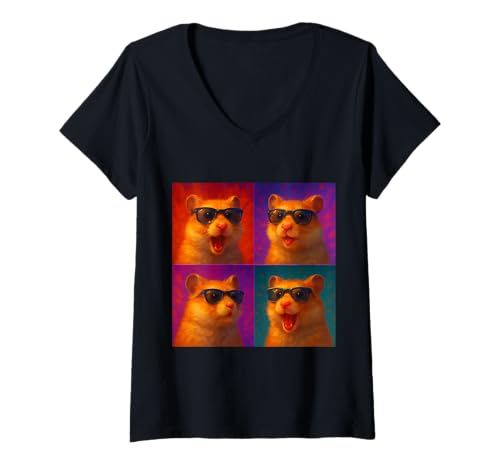 Damen Cooler Hamster Mit Sonnenbrille Spaß Farbenfrohes Bild T-Shirt mit V-Ausschnitt Damen Cooler Hamster Mit Sonnenbrille Spaß Farbenfrohes Bild T-Shirt mit V-Ausschnitt von Colorful 4 Photos Animals