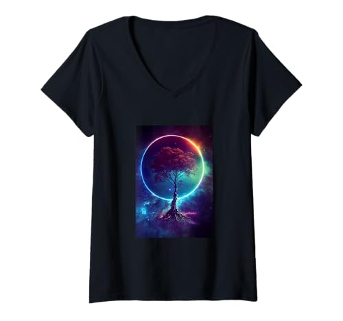 Damen Yggdrasil World Tree of Life, einzigartige keltische Kunst der Wikinger T-Shirt mit V-Ausschnitt Damen Yggdrasil World Tree of Life, einzigartige keltische Kunst der Wikinger T-Shirt mit V-Ausschnitt von Colorful Abstract Art with Unique Design Apparel