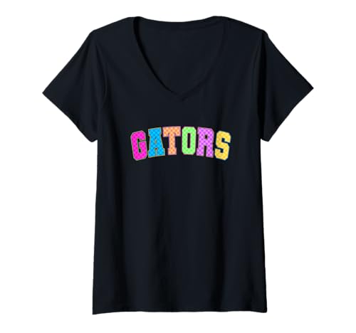Damen Alligatoren Cheer Fun Pattern Team Pride T-Shirt mit V-Ausschnitt Damen Alligatoren Cheer Fun Pattern Team Pride T-Shirt mit V-Ausschnitt von Colorful Animal Enthusiast Team Spirit