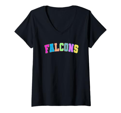 Damen Falcons Lebendiges Muster Tiertext Design T-Shirt mit V-Ausschnitt Damen Falcons Lebendiges Muster Tiertext Design T-Shirt mit V-Ausschnitt von Colorful Animal Text Mosaic Theme