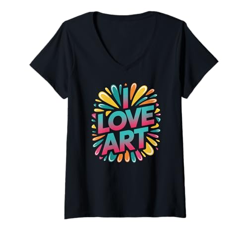 Damen Ich Liebe Kunst Kreative Leidenschaft Statement T-Shirt mit V-Ausschnitt Damen Ich Liebe Kunst Kreative Leidenschaft Statement T-Shirt mit V-Ausschnitt von Colorful Art Creativity Expression Vibes