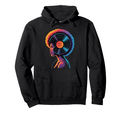 Afro Woman Kopfhörer Vibrant Music Wave Portrait Damen Herren Pullover Hoodie von Colorful Audio Culture Art Black Girl Rhythm Love