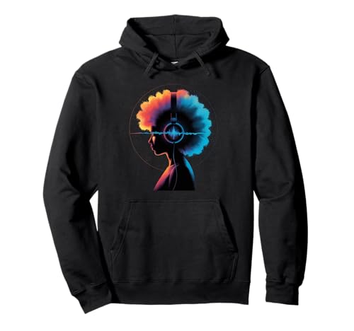 Afro Woman Kopfhörer Vibrant Music Wave Portrait Damen Herren Pullover Hoodie von Colorful Audio Culture Art Black Girl Rhythm Love
