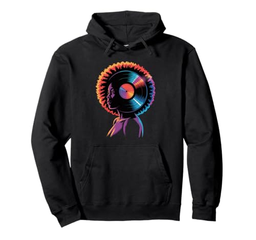 Afro Woman Kopfhörer Vibrant Music Wave Portrait Damen Herren Pullover Hoodie von Colorful Audio Culture Art Black Girl Rhythm Love