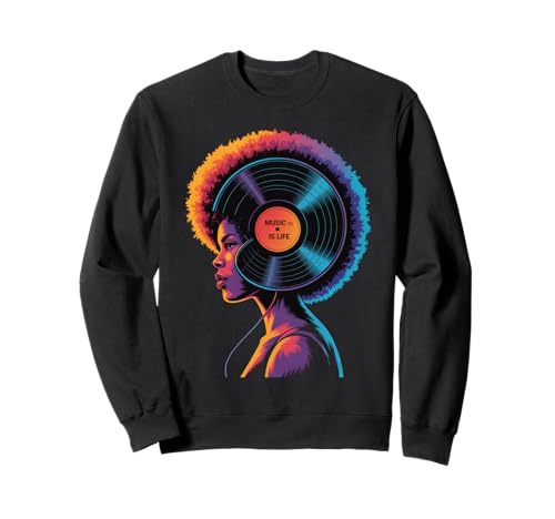 Afro Woman Kopfhörer Vibrant Music Wave Portrait Damen Herren Sweatshirt von Colorful Audio Culture Art Black Girl Rhythm Love