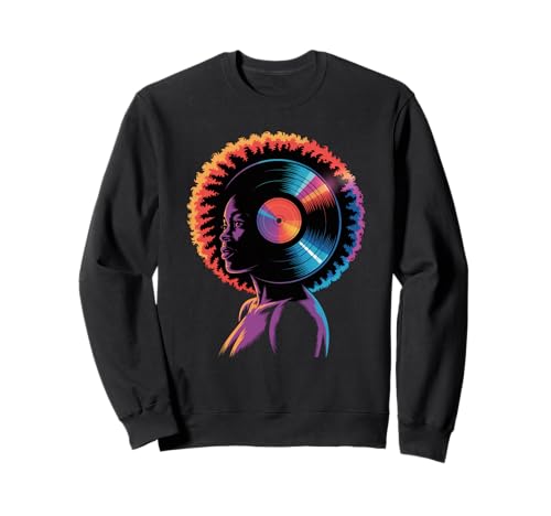 Afro Woman Kopfhörer Vibrant Music Wave Portrait Damen Herren Sweatshirt von Colorful Audio Culture Art Black Girl Rhythm Love