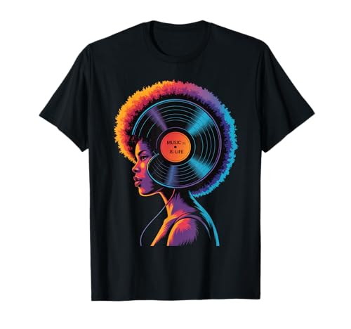 Afro Woman Kopfhörer Vibrant Music Wave Portrait Damen Herren T-Shirt von Colorful Audio Culture Art Black Girl Rhythm Love
