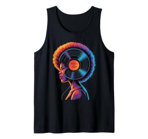 Afro Woman Kopfhörer Vibrant Music Wave Portrait Damen Herren Tank Top von Colorful Audio Culture Art Black Girl Rhythm Love
